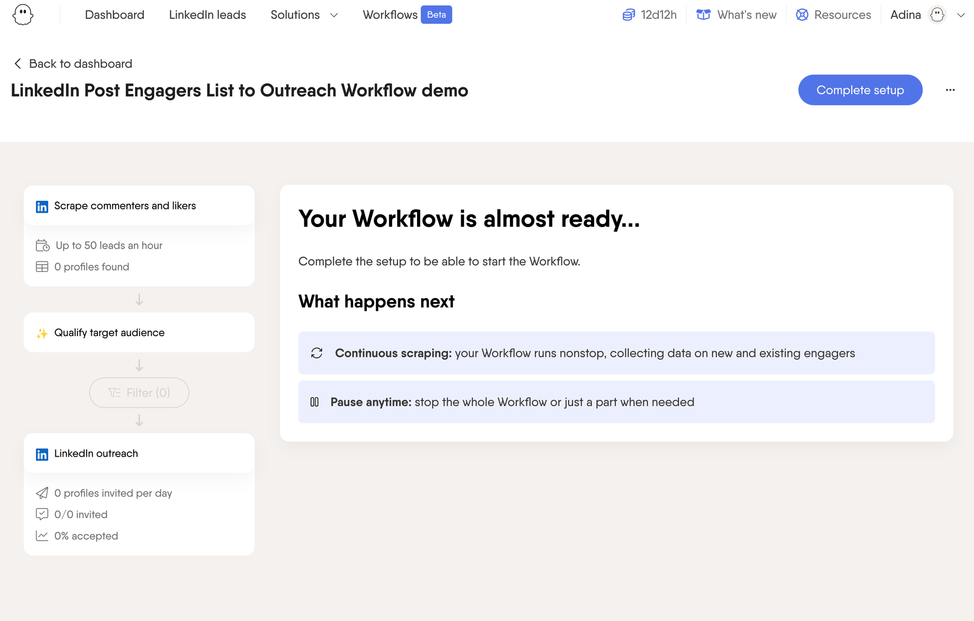 Linkedin post engagers to lead outreach workflow visual