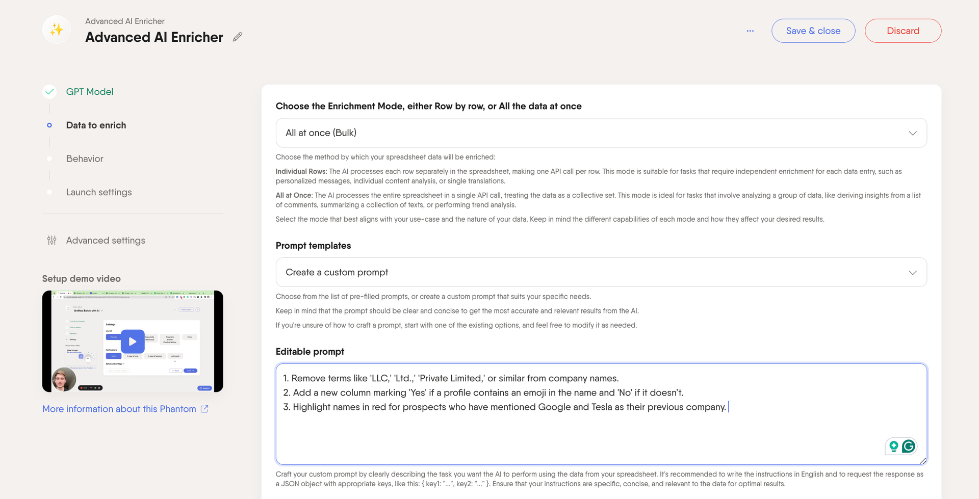 advanced ai enricher clean lead list