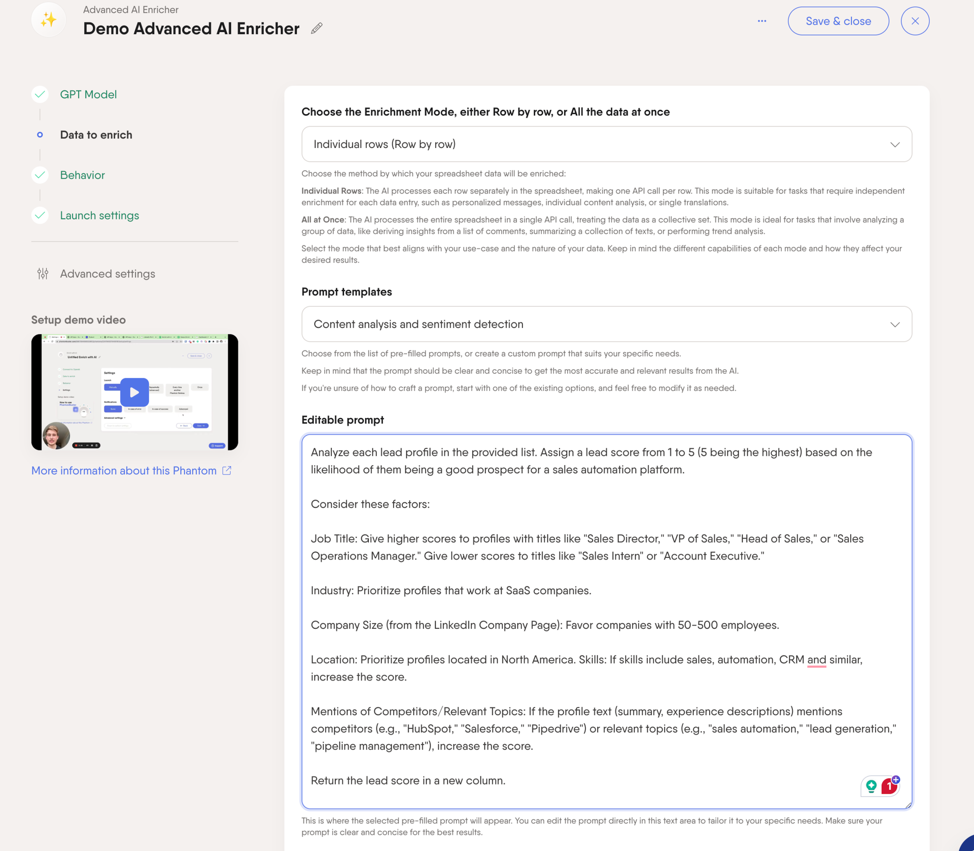 advanced ai enricher icp match lead score