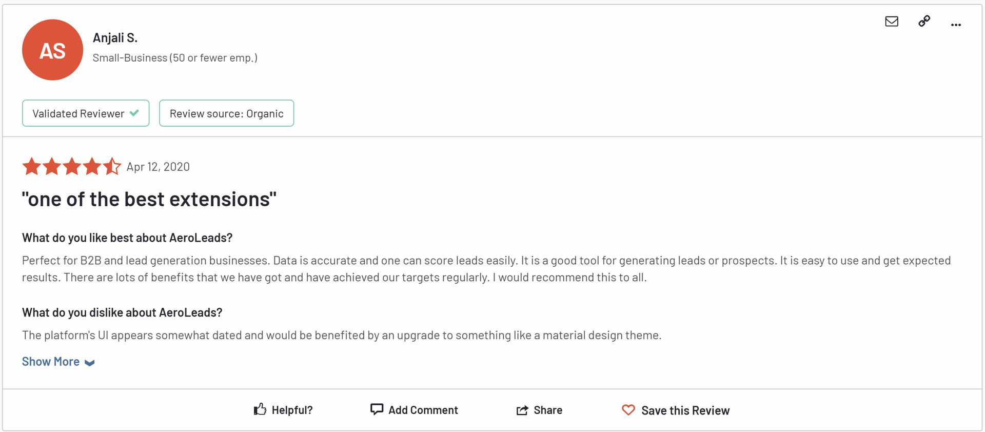 aeroleads-reviews-G2-one-of-the-best-extensions