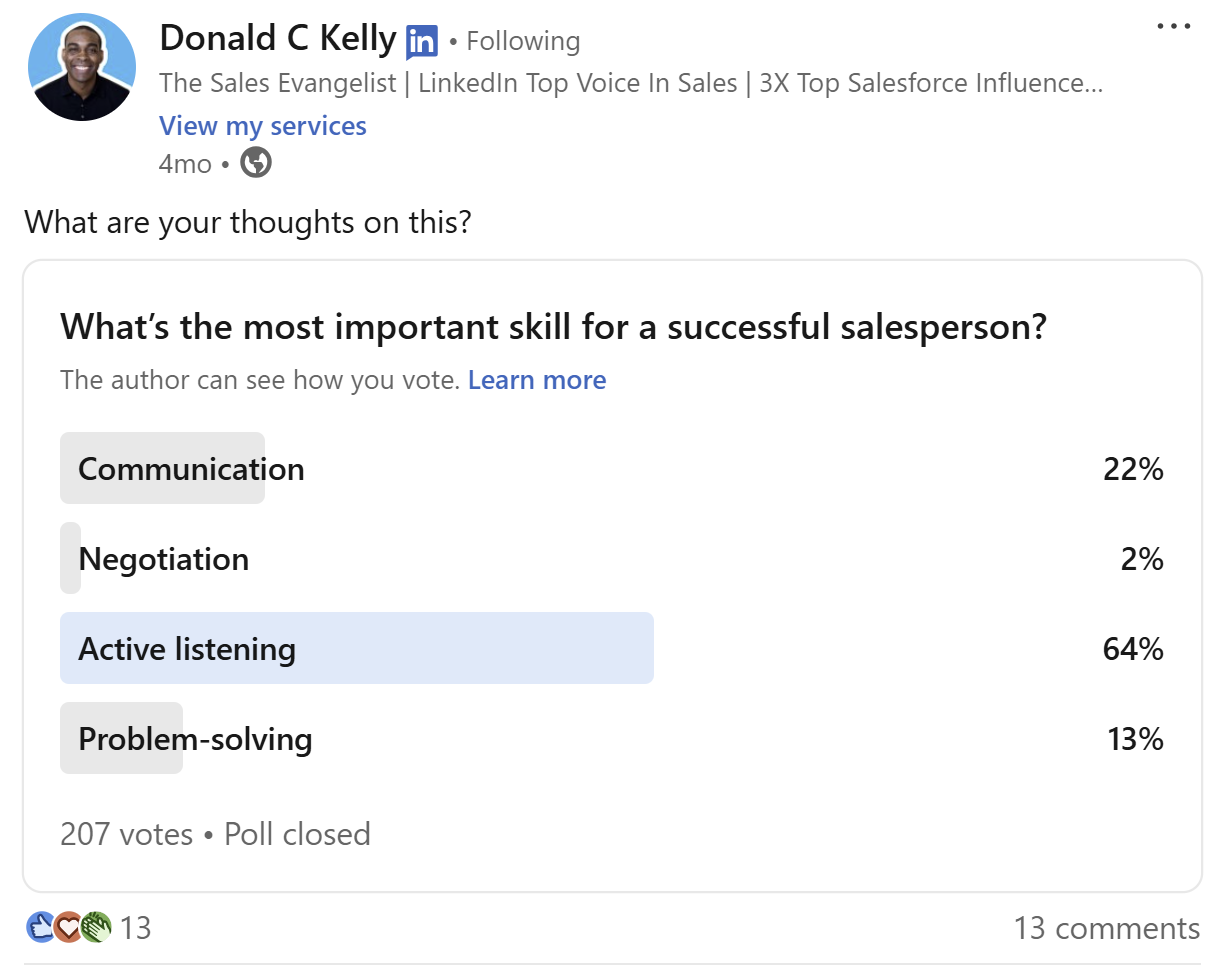 donald-c-kelly-linkedin-post-most-important-skill-for-a-successful-salesperson