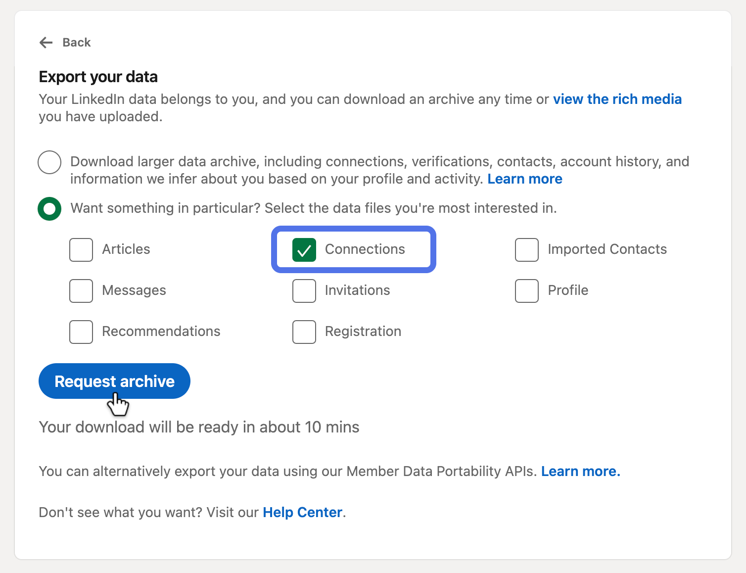 export connections data linkedin