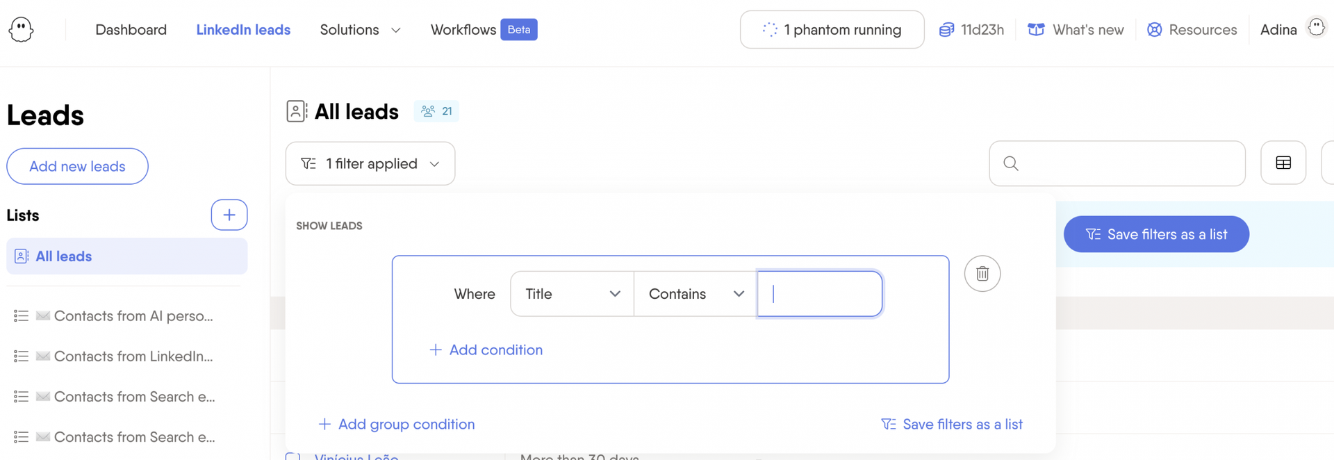 filer lead list job title phantombuster