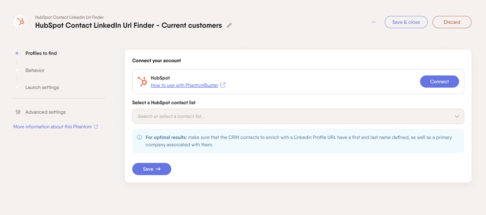 hubspot-contact-linkedIn-url-finder-phantom-account