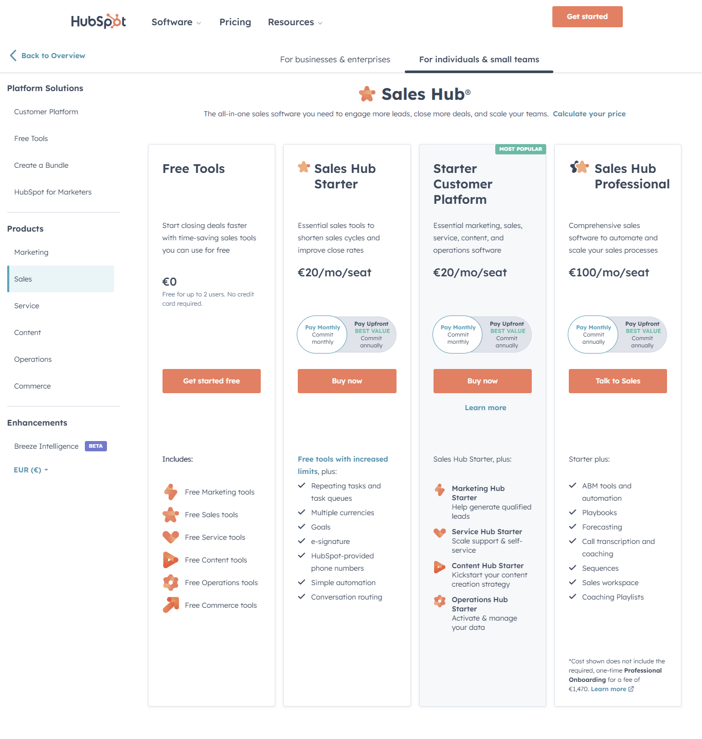 hubspotsaleshub-pricing-individuals-and-small-teams
