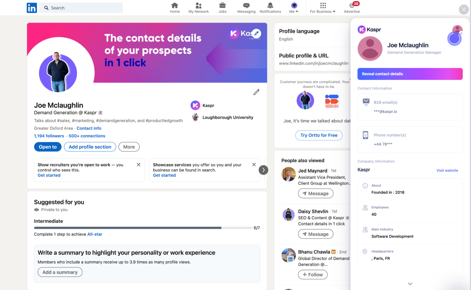 kaspr linkedin email finder chrome extension