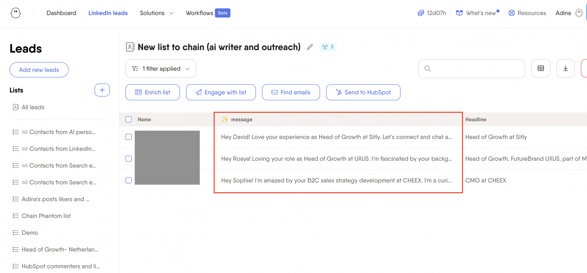 linkedin ai message phantombuster