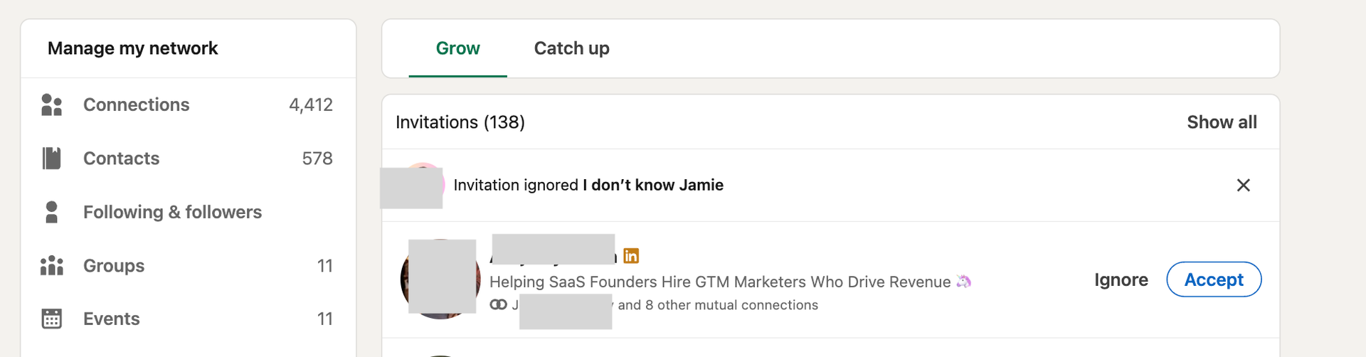 linkedin invitation ignored with i don't know this person message