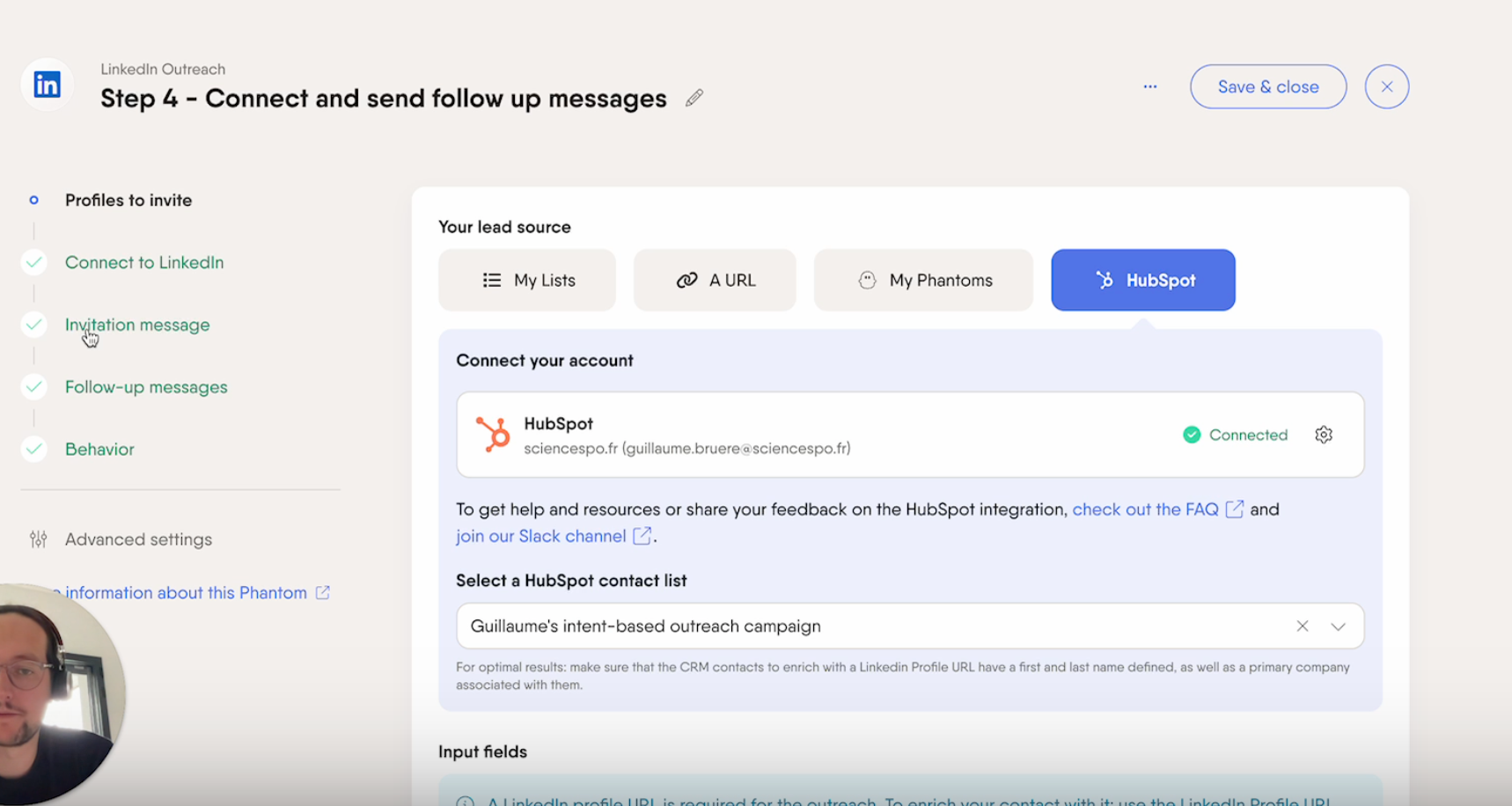 linkedin-outreach-phantom-hubspot-list