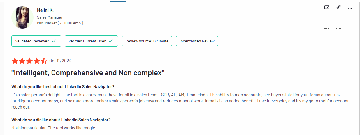 linkedin sales navigator review g2 nalini k intelligent and comprehensive non complex