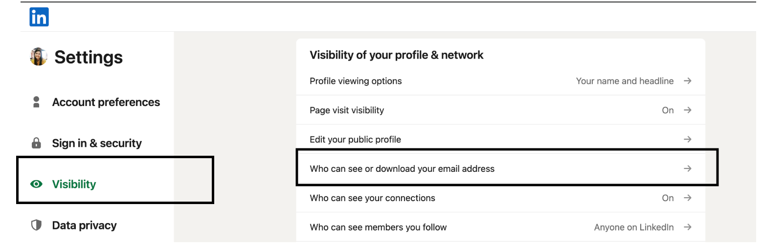 linkedin visibility settings