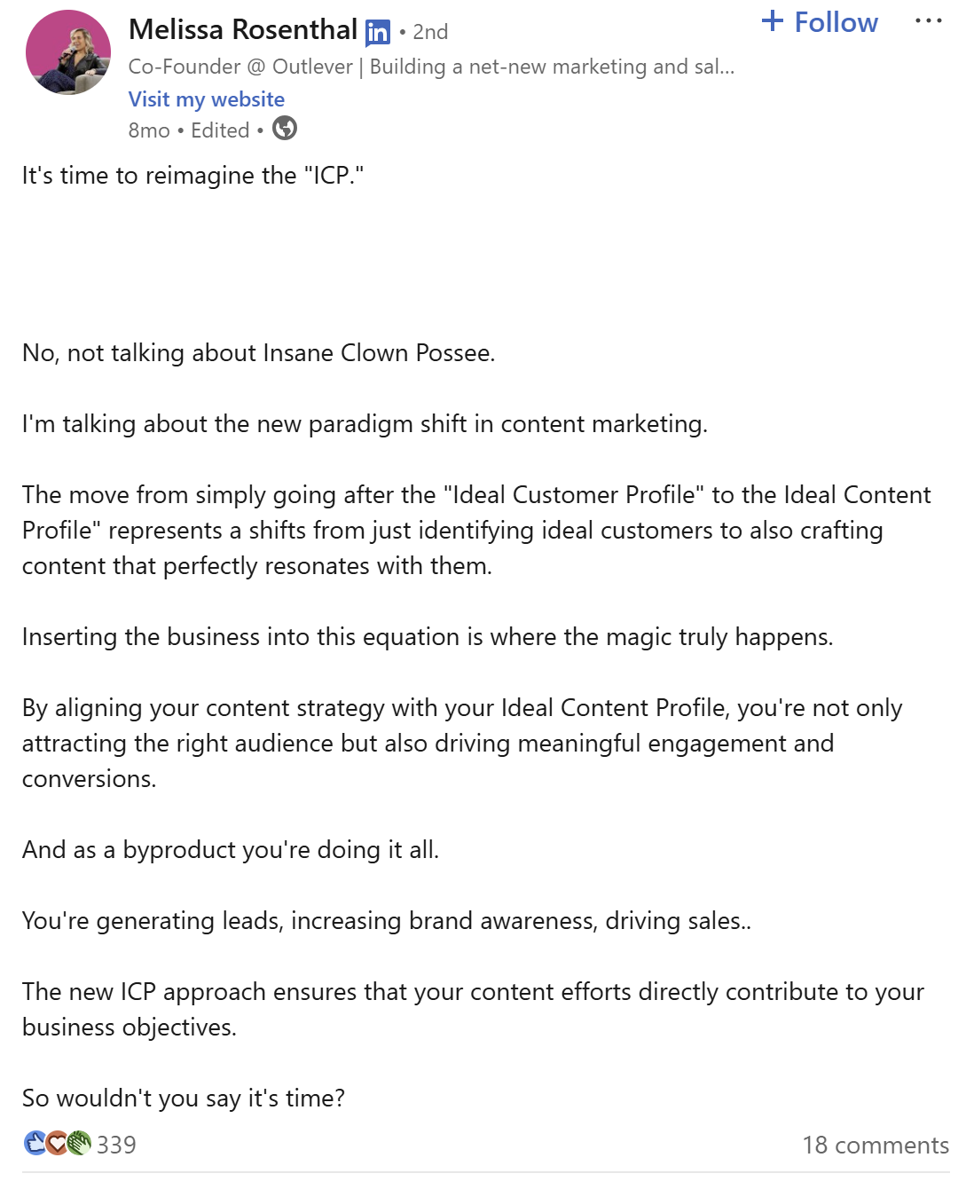 melissa-rosenthal-linkedin-post-ideal-content-profile