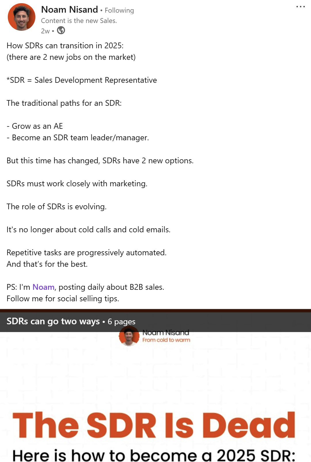 noam-nisand-linkedin-post-how-to-become-a-2025-sdr