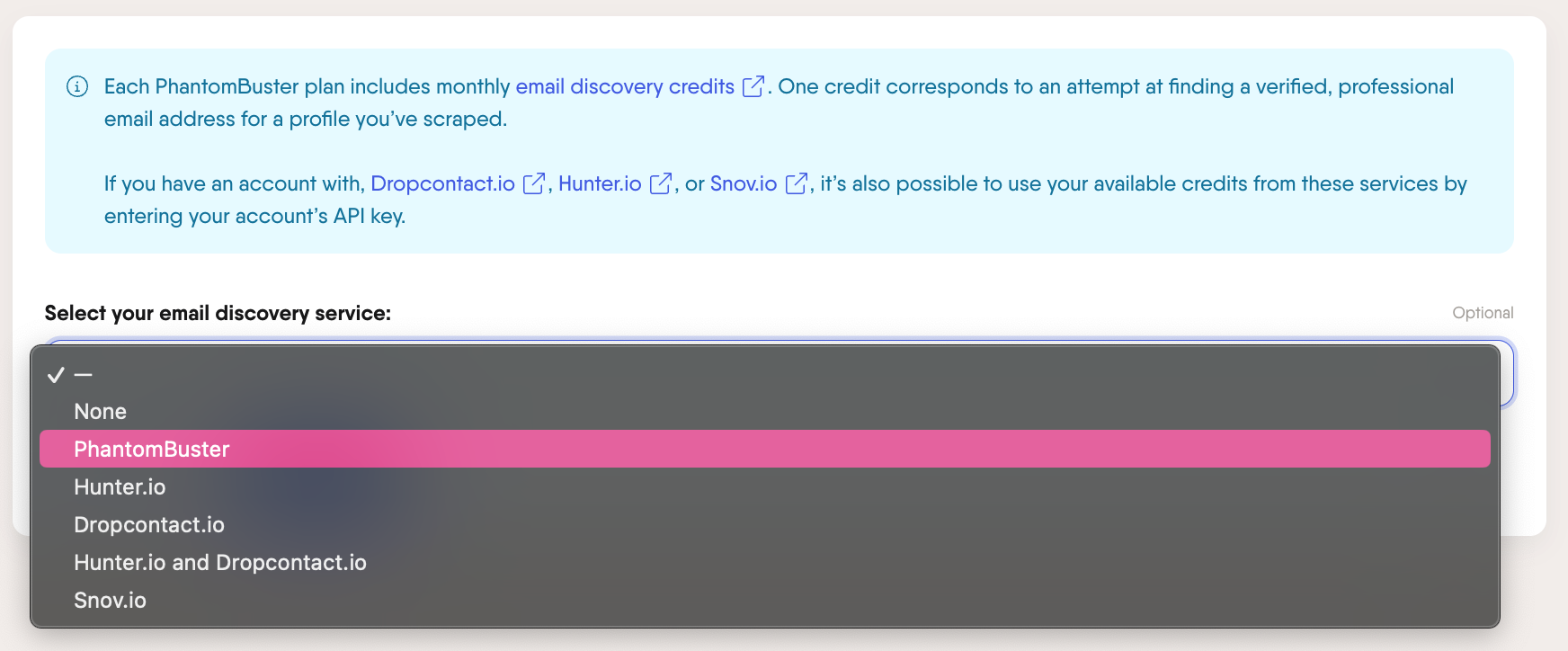 phantombuster email discovery integrations