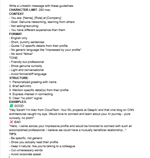 prompt example write linkedin message