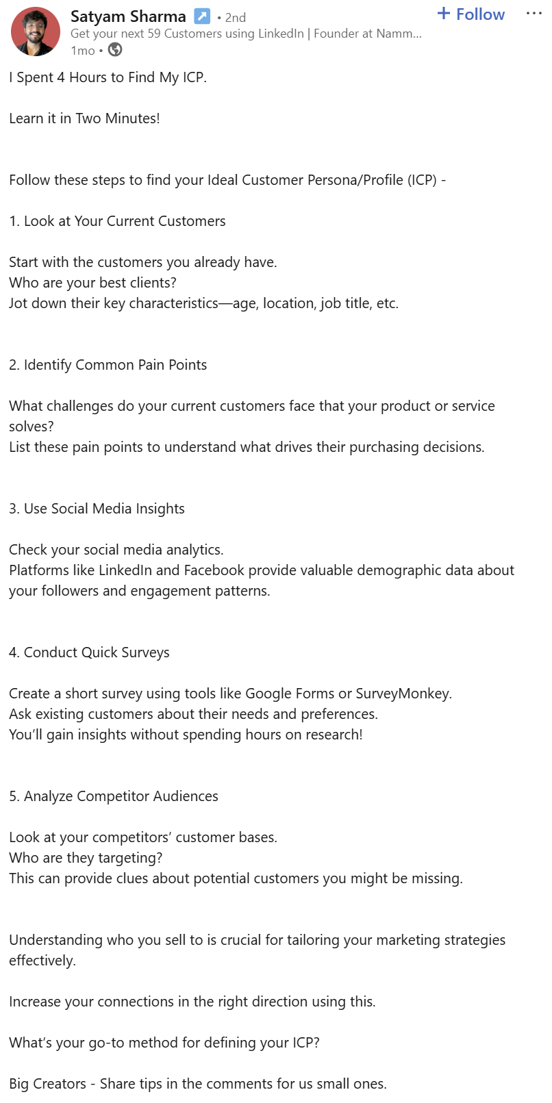 satyam-sharma-linkedin-post-how-to-find-your-icp