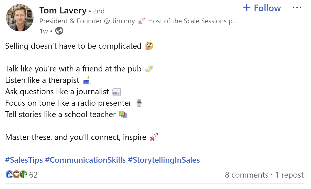 tom-lavery-linkedin-post-the-importance-of-communication-in-sales