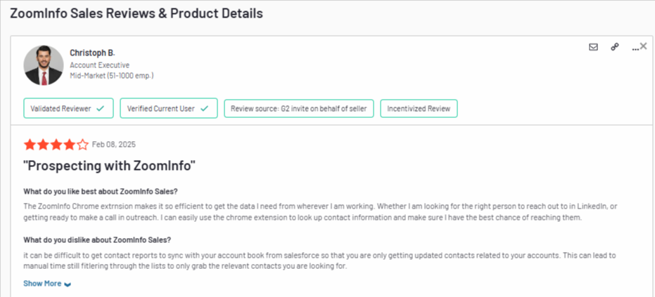 zoominfo review g2 chistoph b prospecting with zoominfo