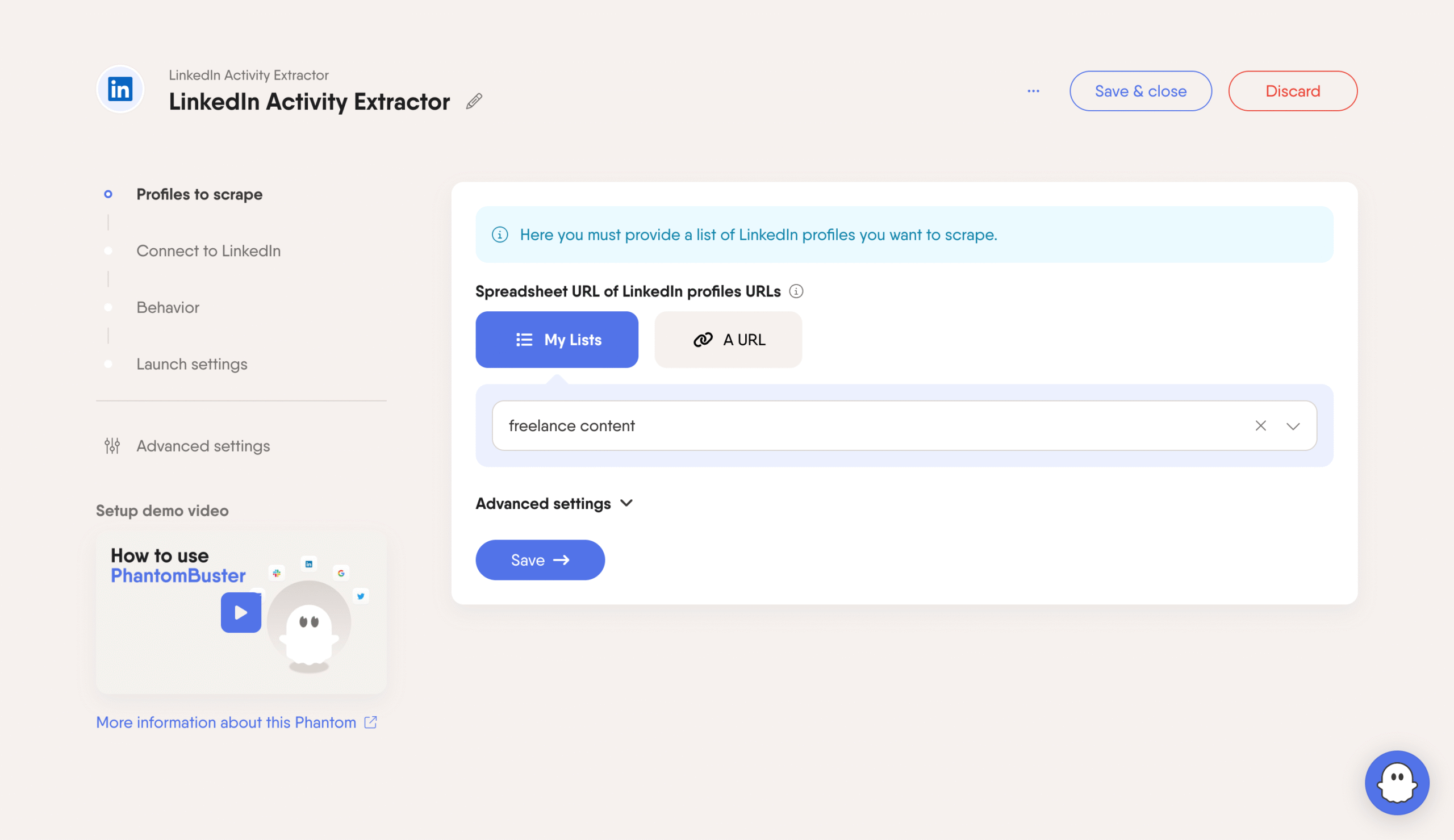 LinkedIn Activity Extractor by PhantomBuster