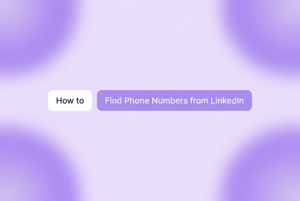 "Two rounded-rectangle chips on a soft purple gradient background: left chip reads ""How to"" in black, right chip shows ""Find Phone Numbers from LinkedIn"" in white"