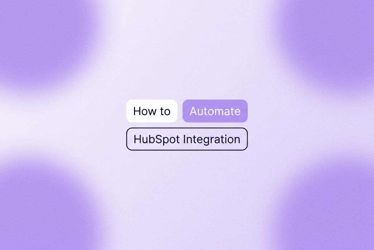 Three rounded rectangle chips on a soft purple gradient background: "How to" in white, "Automate" in white on a filled chip, and "HubSpot Integration" outlined.