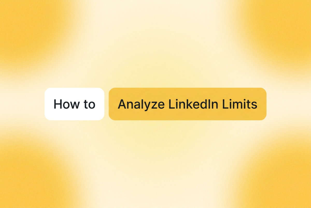 Two rounded-rectangle chips on a warm yellow gradient background: "How to" on a white chip and "Analyze LinkedIn Limits" on a yellow chip