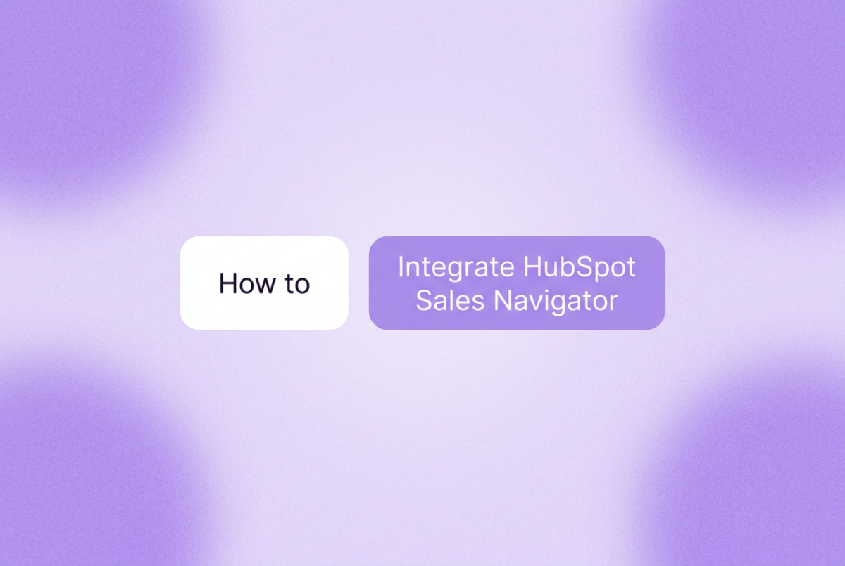Two rounded-rectangle chips on a soft purple gradient background, with "How to" on a white chip and "Integrate HubSpot Sales Navigator" on a purple chip